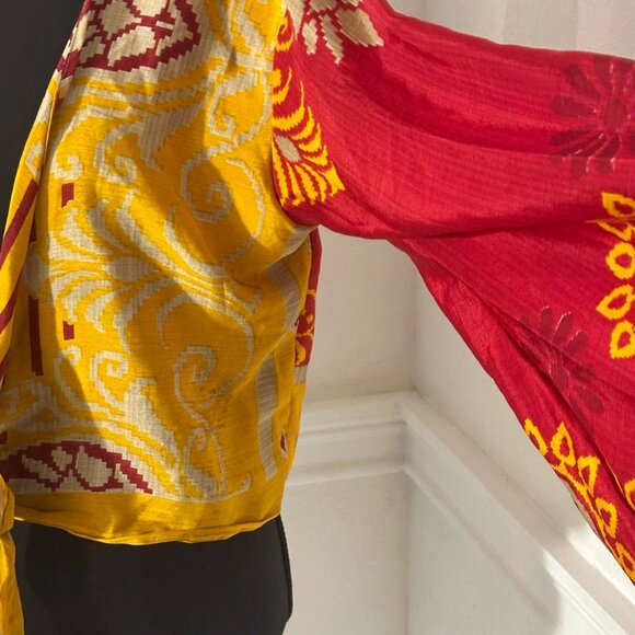 Marigold Muse Vintage Silk Sari Artisan Tie- Front Kimono Top - Picture 2 of 3